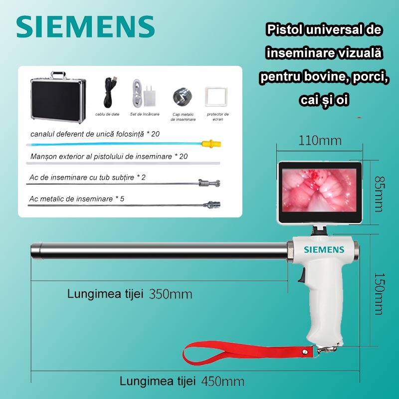 [Versiune standard (universală pentru bovine, porci, oi și cai)] Pistol de inseminare vizual Siemens + ace de inseminare cu tub subțire * 2 + ace de inseminare metalice * 5 + manșoane pentru tub de inseminare * 20 + tuburi de inseminare de unică folosință * 20 + alte accesorii