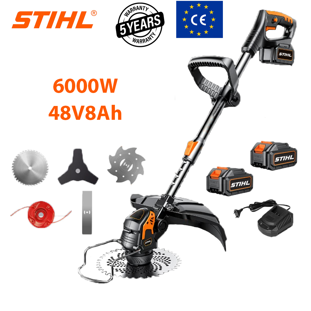 Model de bază: putere 6000W (cu baterie cu litiu de 48V 6Ah*2 + lamă din aliaj*1 + lamă triunghiulară*1 + lamă dreaptă*1 + frânghie de tăiat din aliaj*1 + lamă anti-încurcăre*1 + încărcător rapid*1)