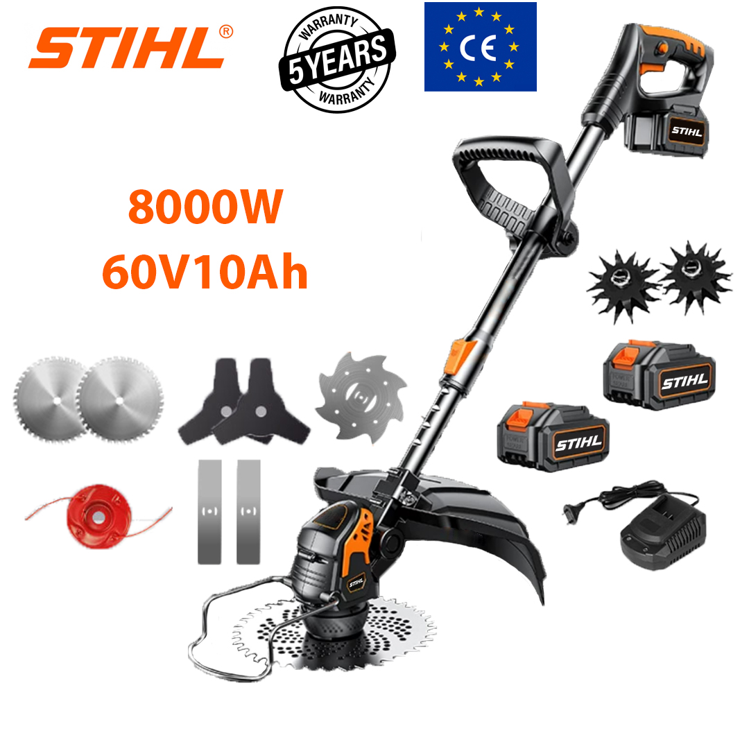 Versiunea de bază: 8000W (baterie cu litiu 60V 8Ah * 2 + lamă din aliaj * 2 + lamă triunghiulară * 2 + lamă dreaptă * 2 + frânghie de tăiat aliaj * 1 + lamă anti-încurcăre * 1 + cap plug * 2 + încărcător rapid * 1)