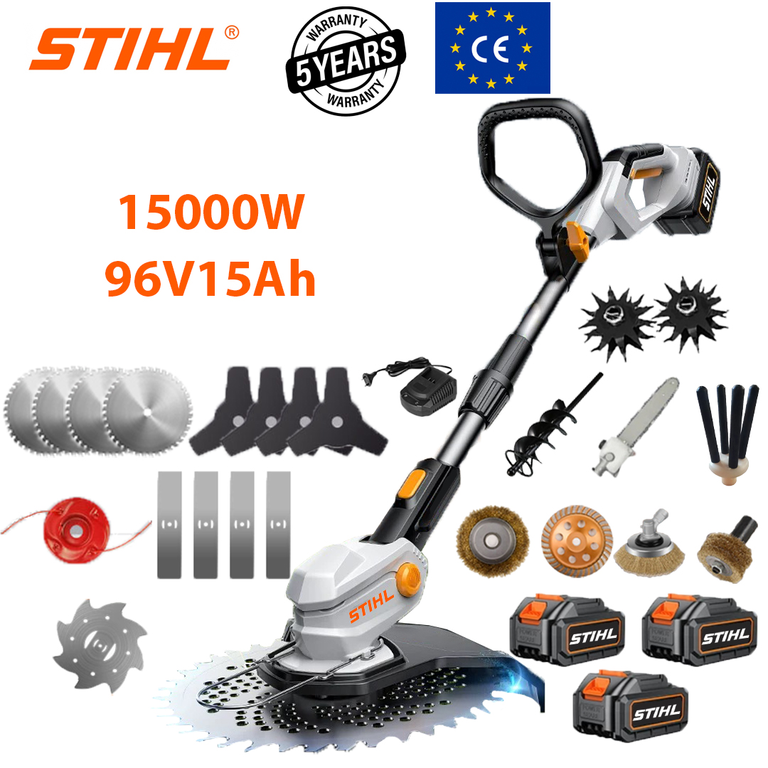 Versiune îmbunătățită: putere 15000W (cu baterie cu litiu de 96V 16Ah * 3 + lamă din aliaj * 4 + lamă triunghiulară * 4 + lamă dreaptă * 4 + frânghie de tăiere din aliaj * 1 + lamă anti-încurcăre * 1 + cap plug * 2 + cap de lustruit aliaj * 1 + cap de sârmă + cap de lustruire * 1 cap de perie mare + 1 cap de lustruire * 1 + cap de cules fructe * 1 + cap spiralat * 1 + încărcător rapid * 1)